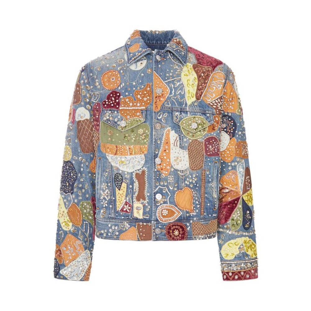 Amiri Men Embroidered Denim Jacket Embellished With Jewel Appliqués